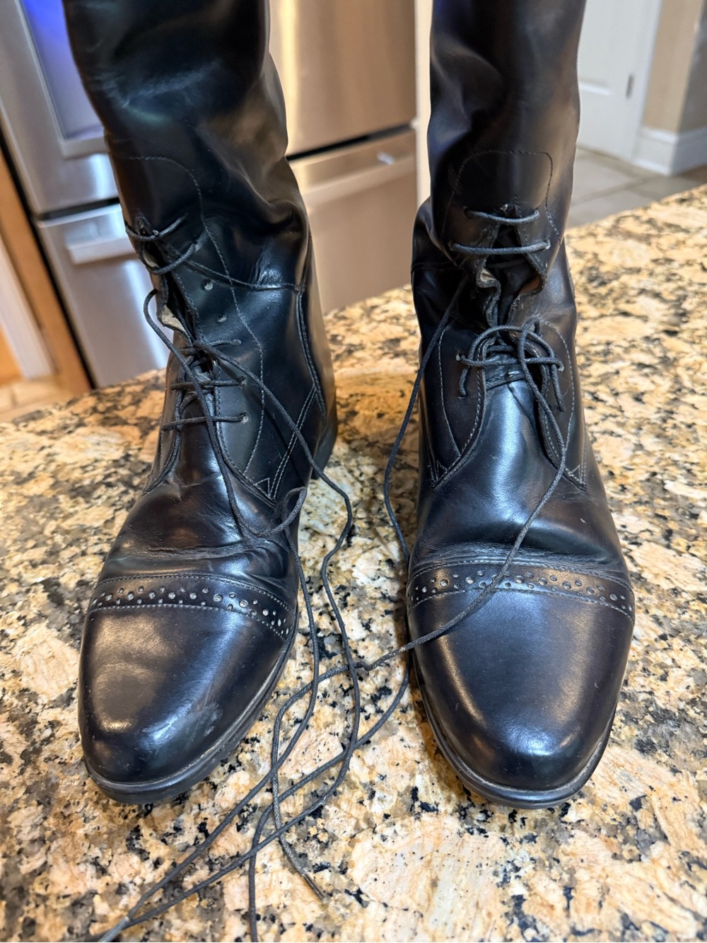 Equestrian English Riding Black Lace-Up Leather Boots ladies 8 1/2 S
